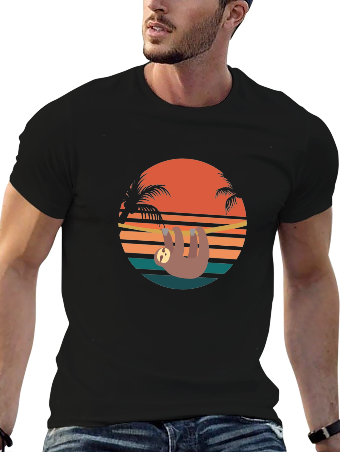 Retro Sloth Sunset T-Shirt - Relaxed Summer Vibes