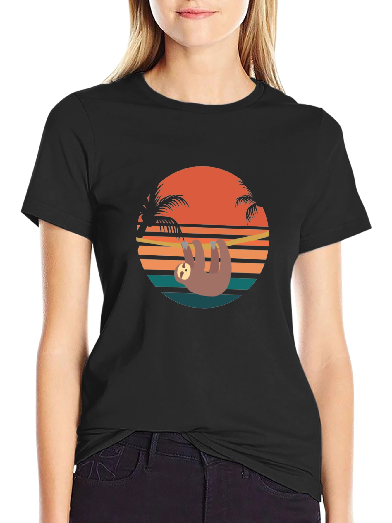 Retro Sloth Sunset T-Shirt - Relaxed Summer Vibes
