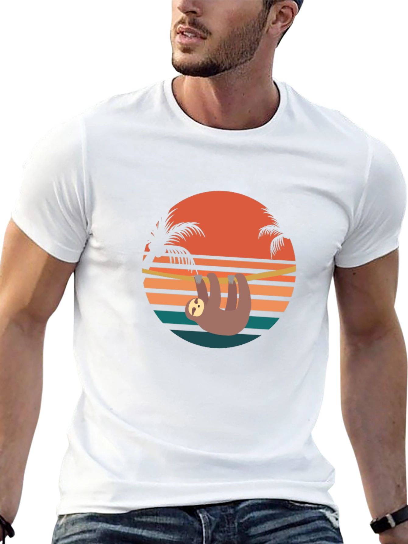 Retro Sloth Sunset T-Shirt - Relaxed Summer Vibes