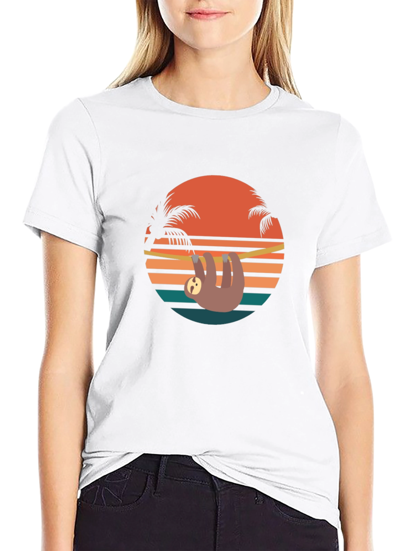 Retro Sloth Sunset T-Shirt - Relaxed Summer Vibes