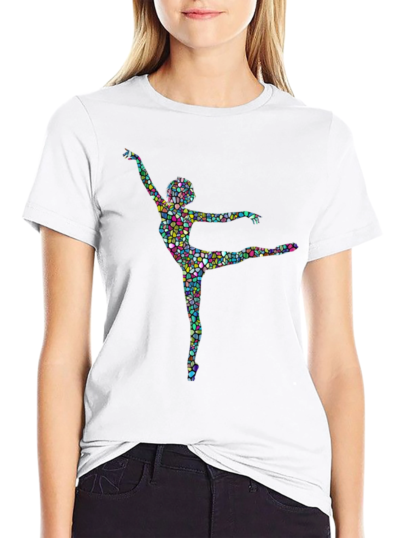 Mosaic Dancer Graphic Tee - Artistic Black T-Shirt