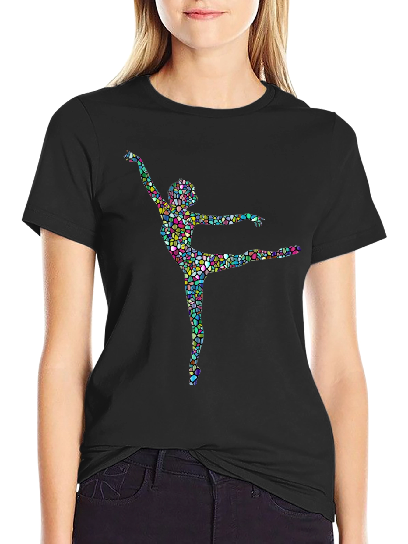 Mosaic Dancer Graphic Tee - Artistic Black T-Shirt