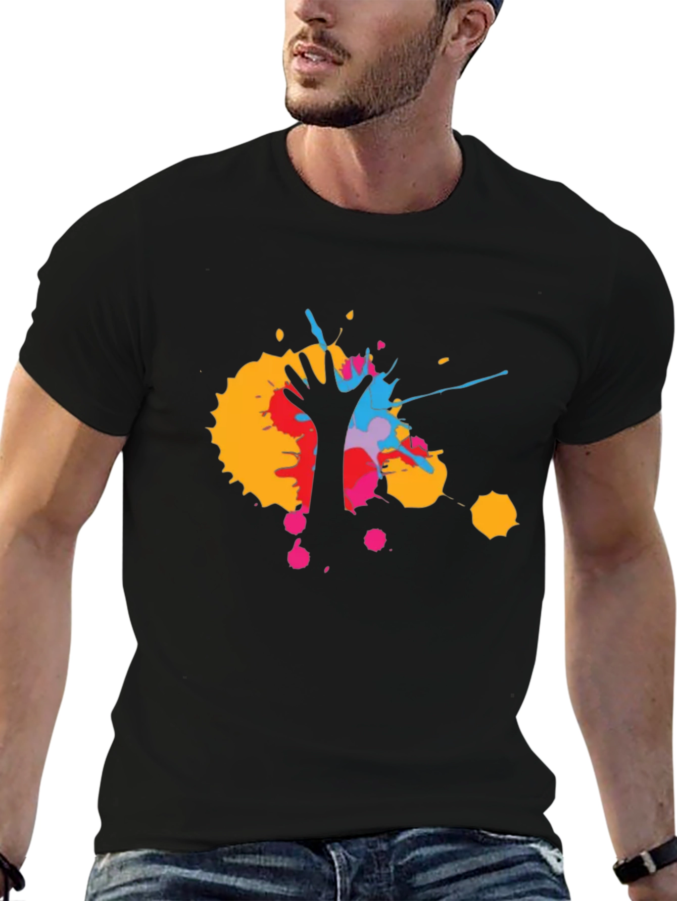 Abstract Hand Print Mens Black T-Shirt