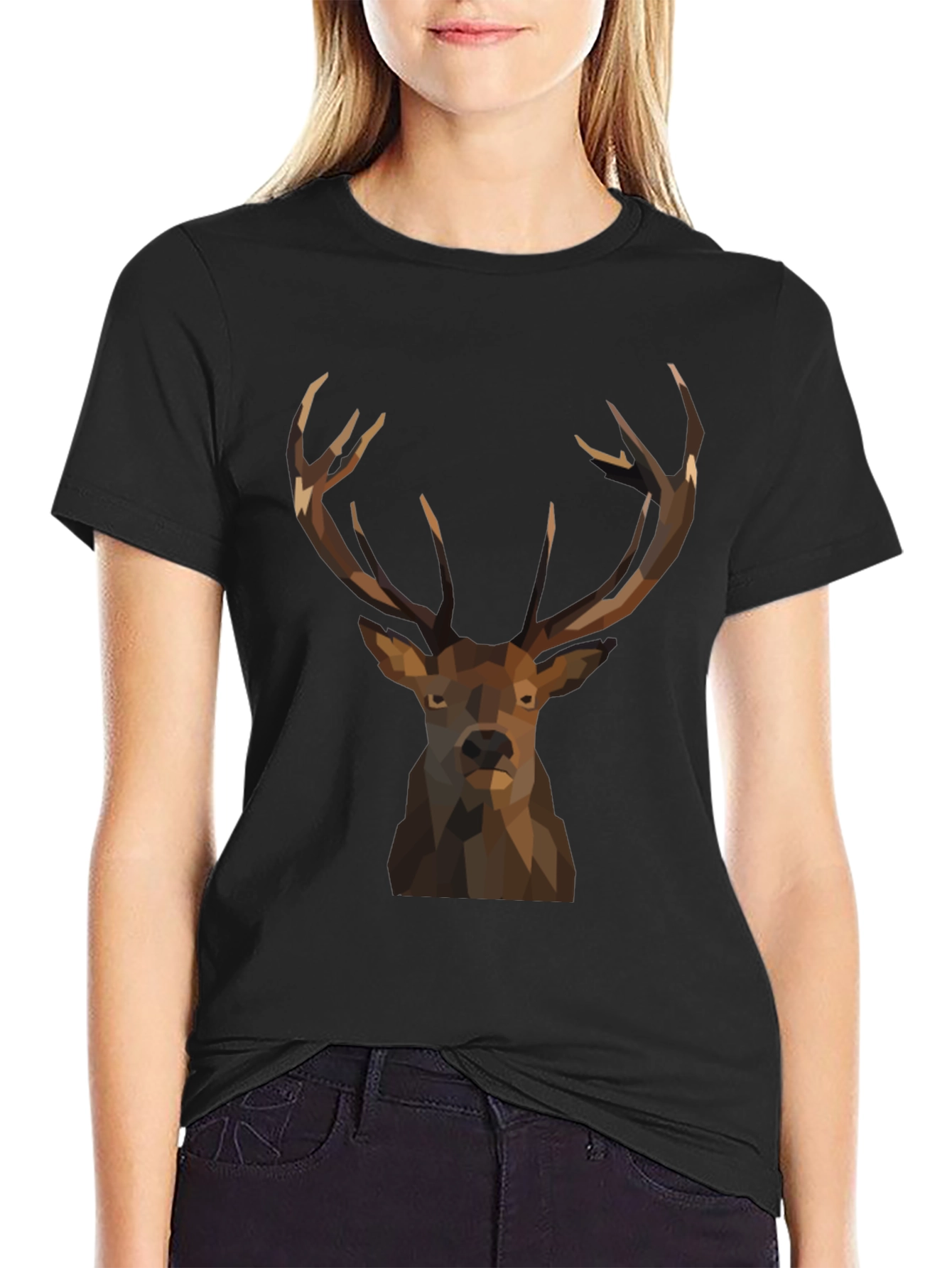 Geometric Deer Graphic Tee - Black