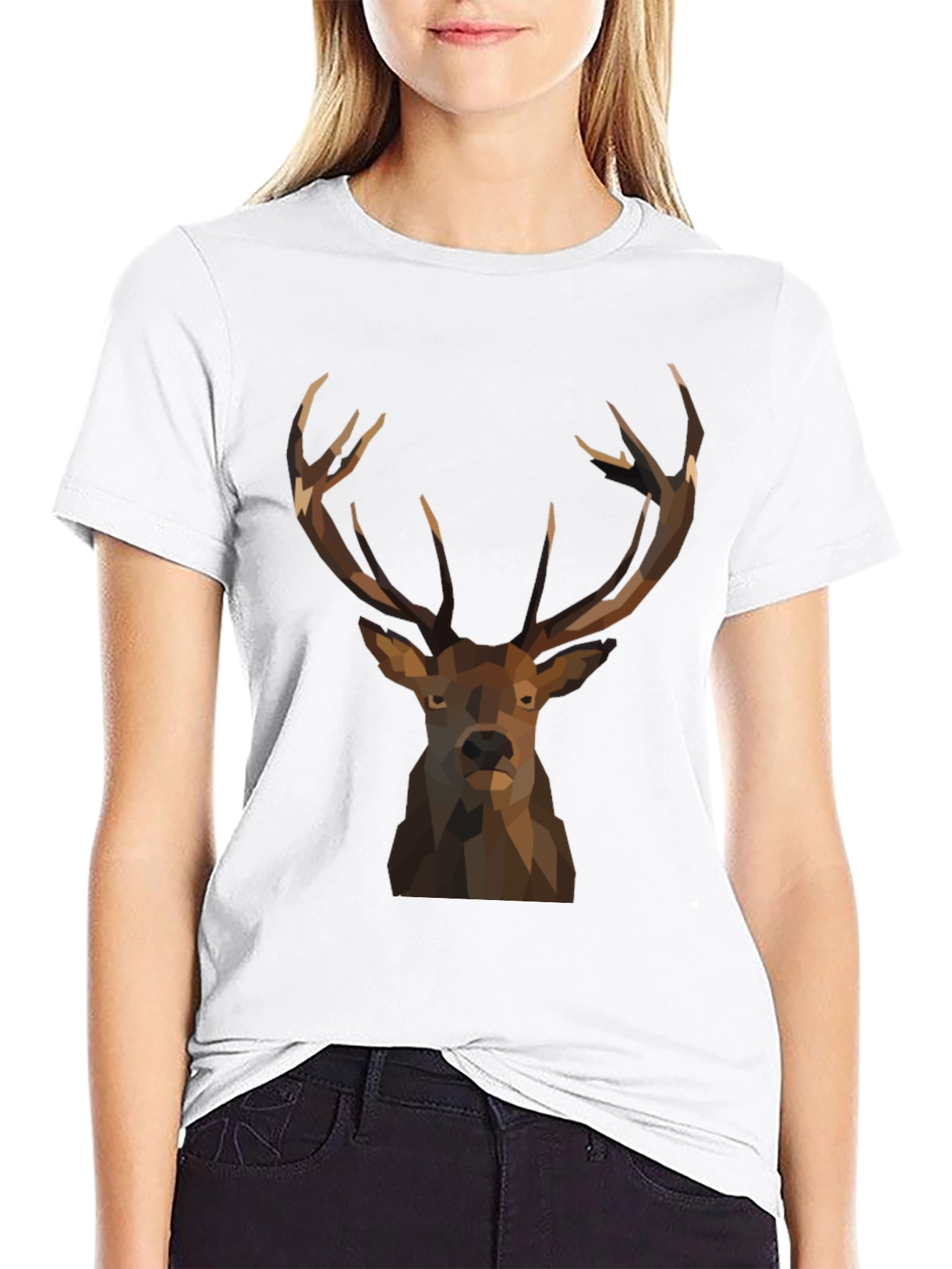 Geometric Deer Graphic Tee - Black