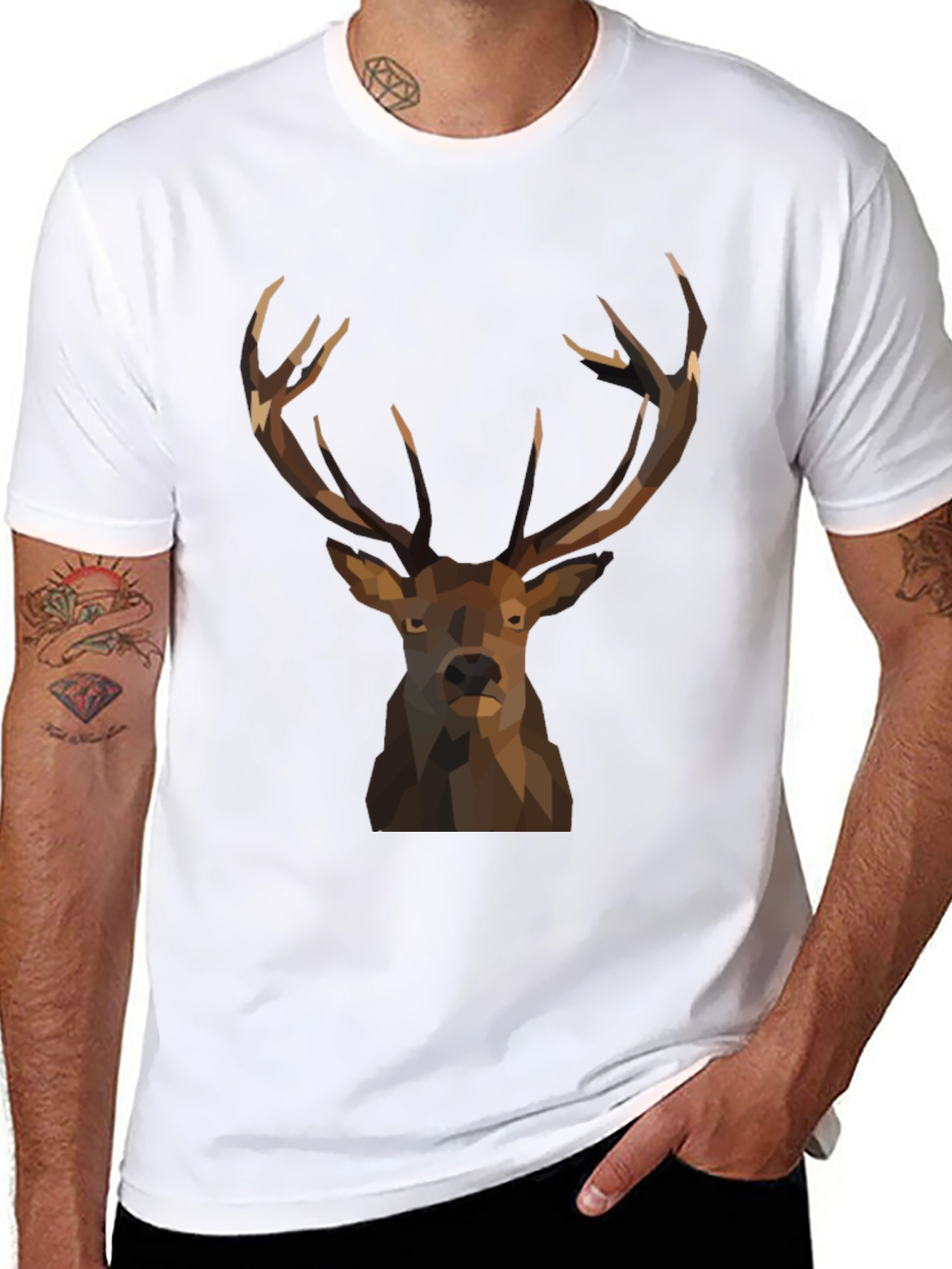 Geometric Deer Graphic Tee - Black