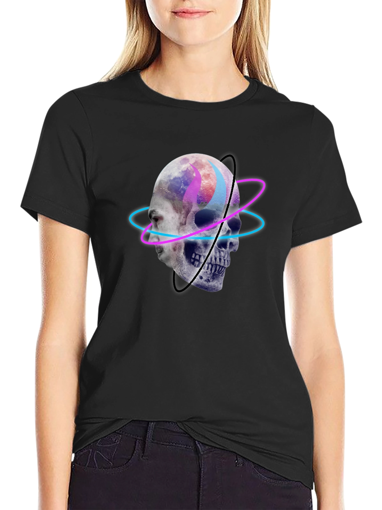 Skull Graphic Tee - Neon Orbit Design