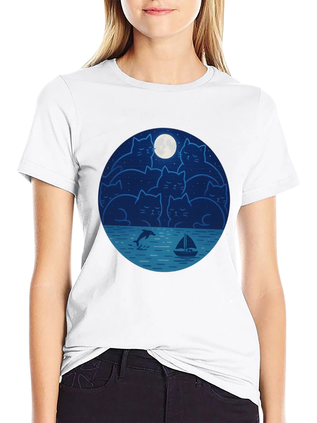 Cat Moon T-Shirt - Dreamy Night Graphic Tee