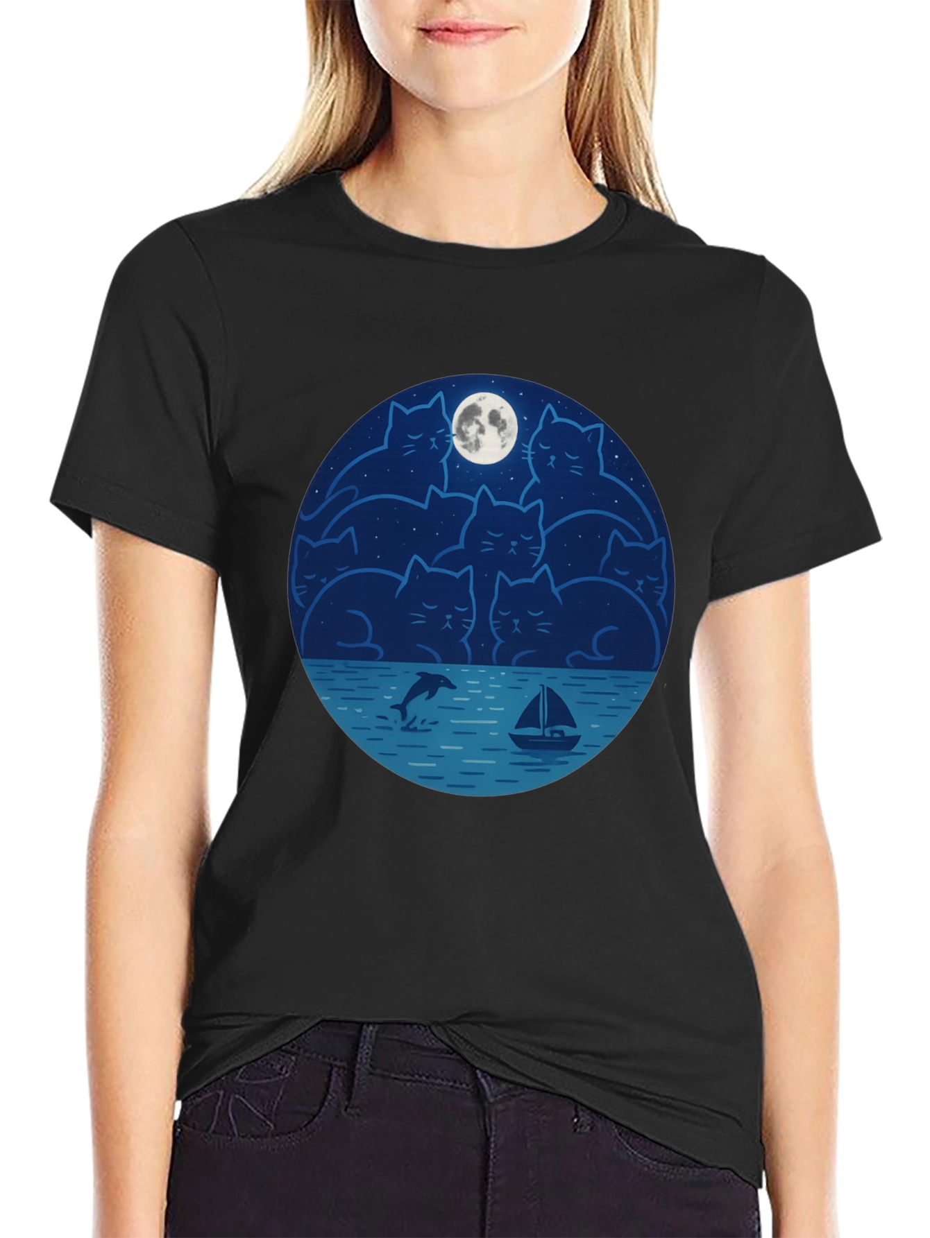 Cat Moon T-Shirt - Dreamy Night Graphic Tee
