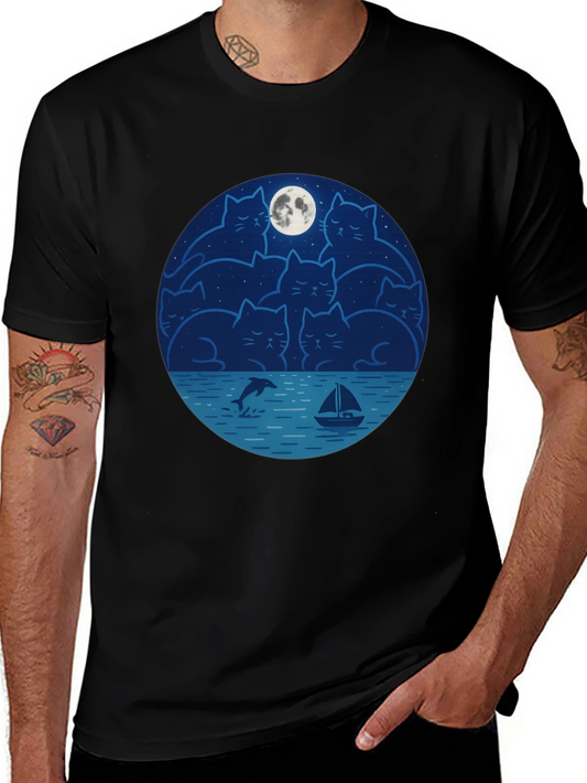 Cat Moon T-Shirt - Dreamy Night Graphic Tee