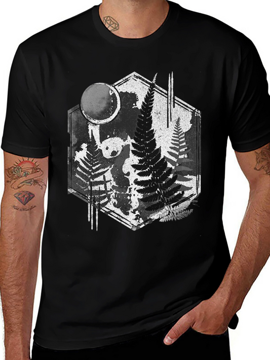 Fern Forest Panda Black T-Shirt - Nature Inspired Graphic Tee