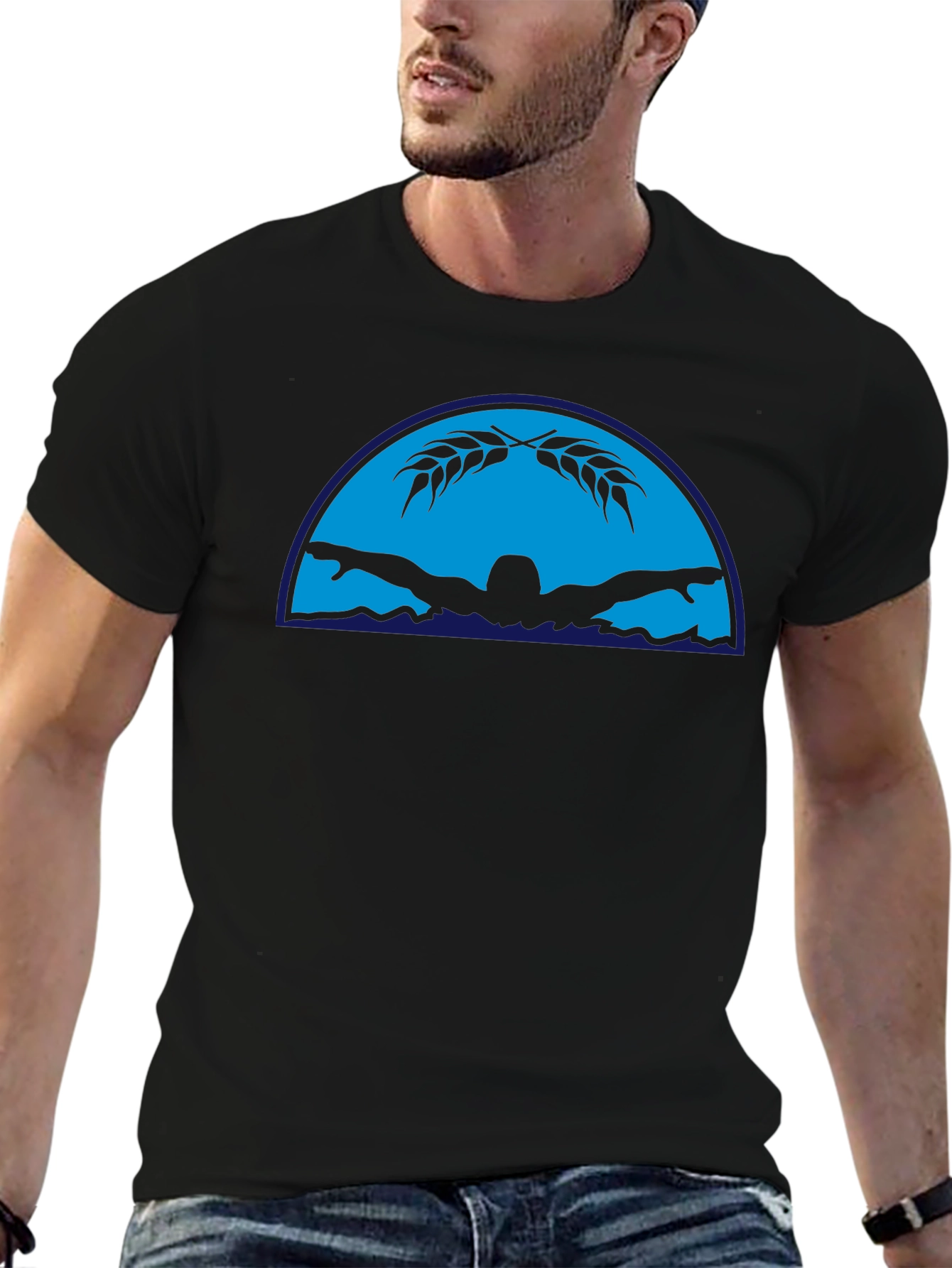 Black Graphic T-Shirt - Butterfly Swimmer Design