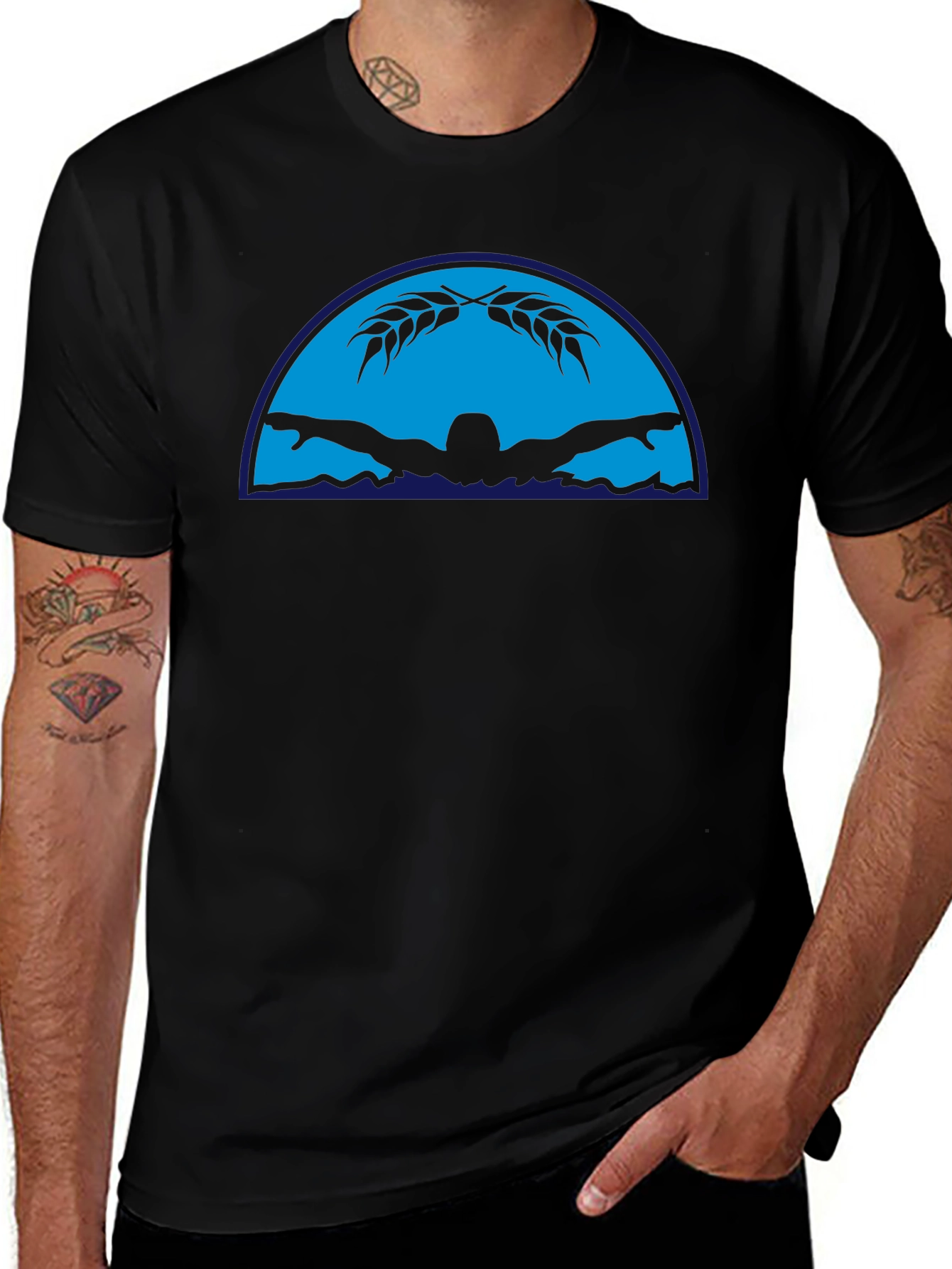Black Graphic T-Shirt - Butterfly Swimmer Design