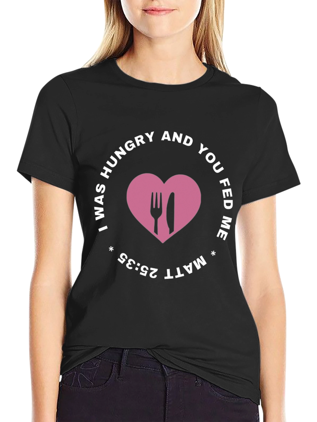 I Was Hungry T-Shirt - Matthew 25:35 Black Tee