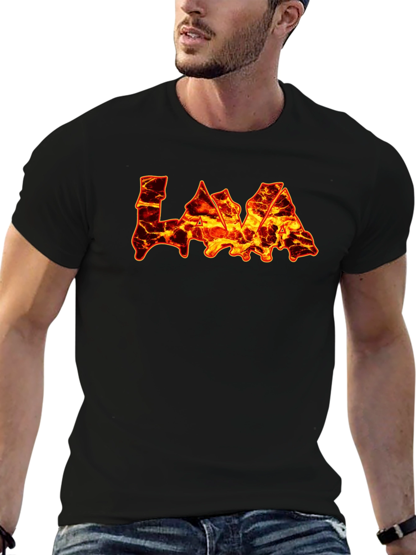 Lava Print Black T-Shirt - Fiery Design