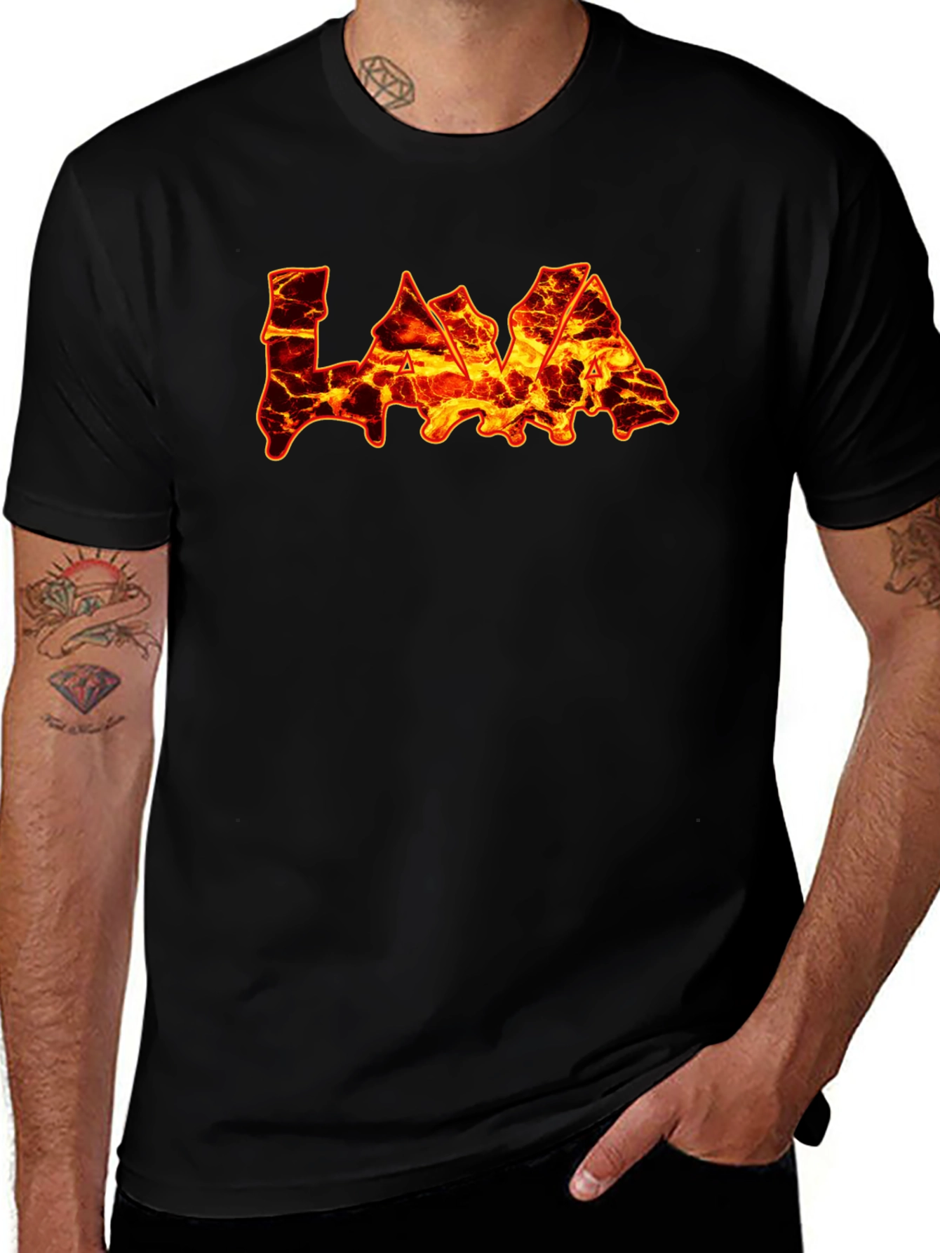 Lava Print Black T-Shirt - Fiery Design