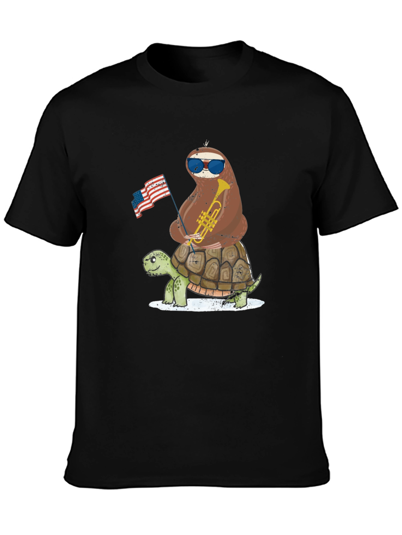 Sloth Riding Turtle 4th of July Graphic Tee