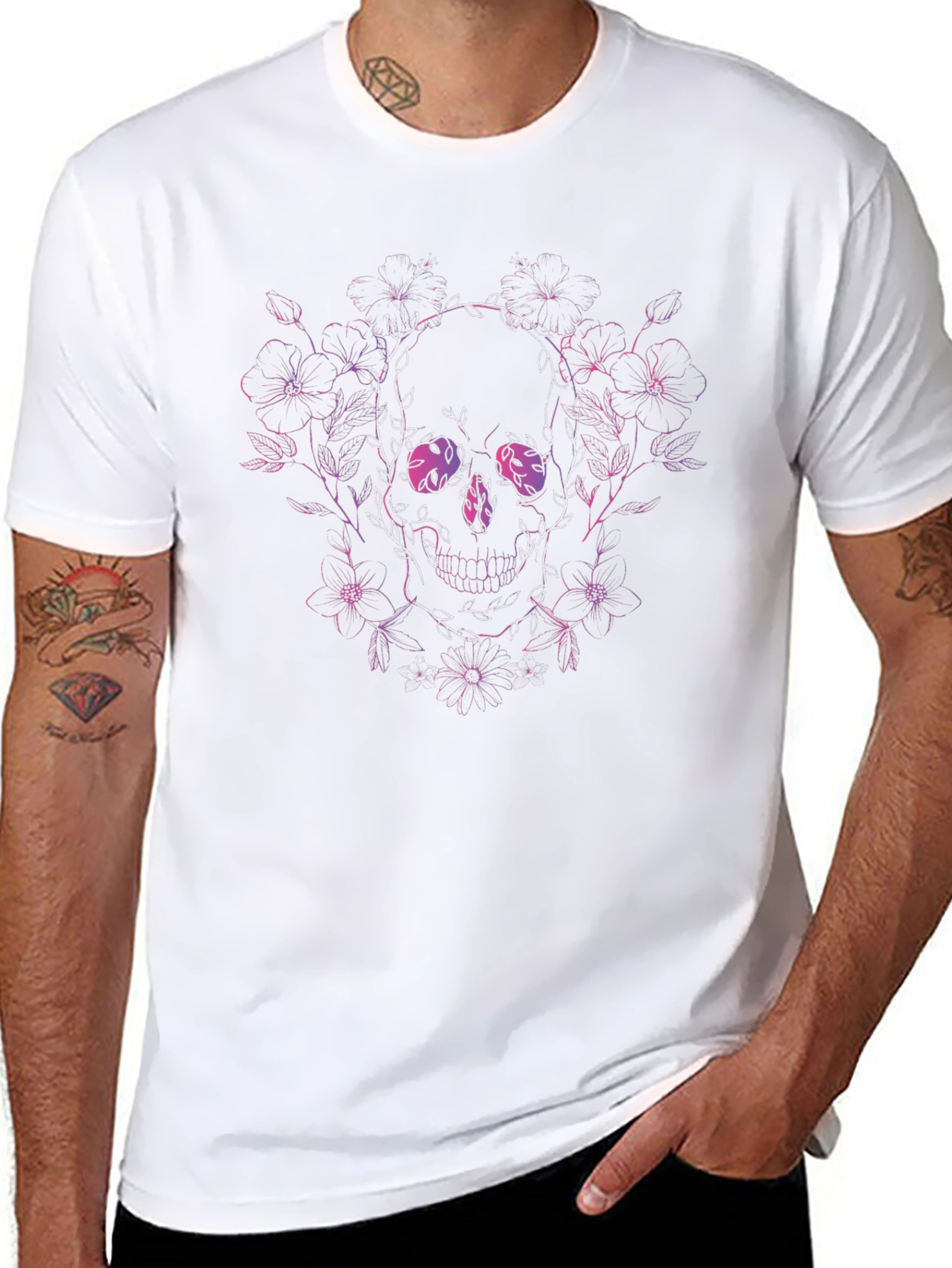 Floral Skull Graphic Tee - Unique Design