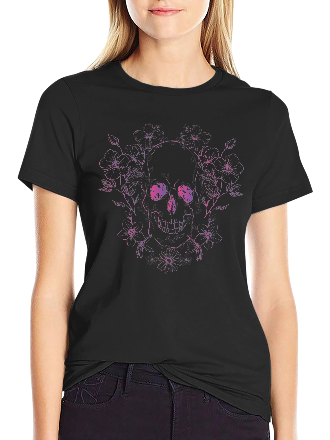 Floral Skull Graphic Tee - Unique Design