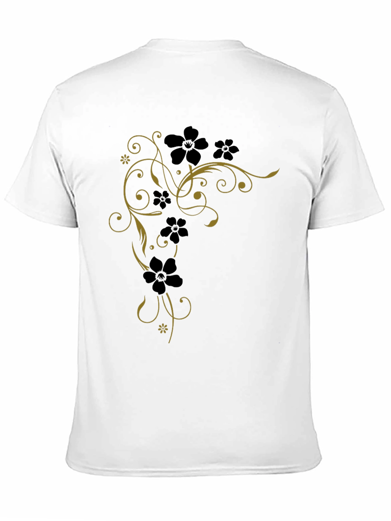 Floral Vine Tee - Black Cotton Graphic T-Shirt