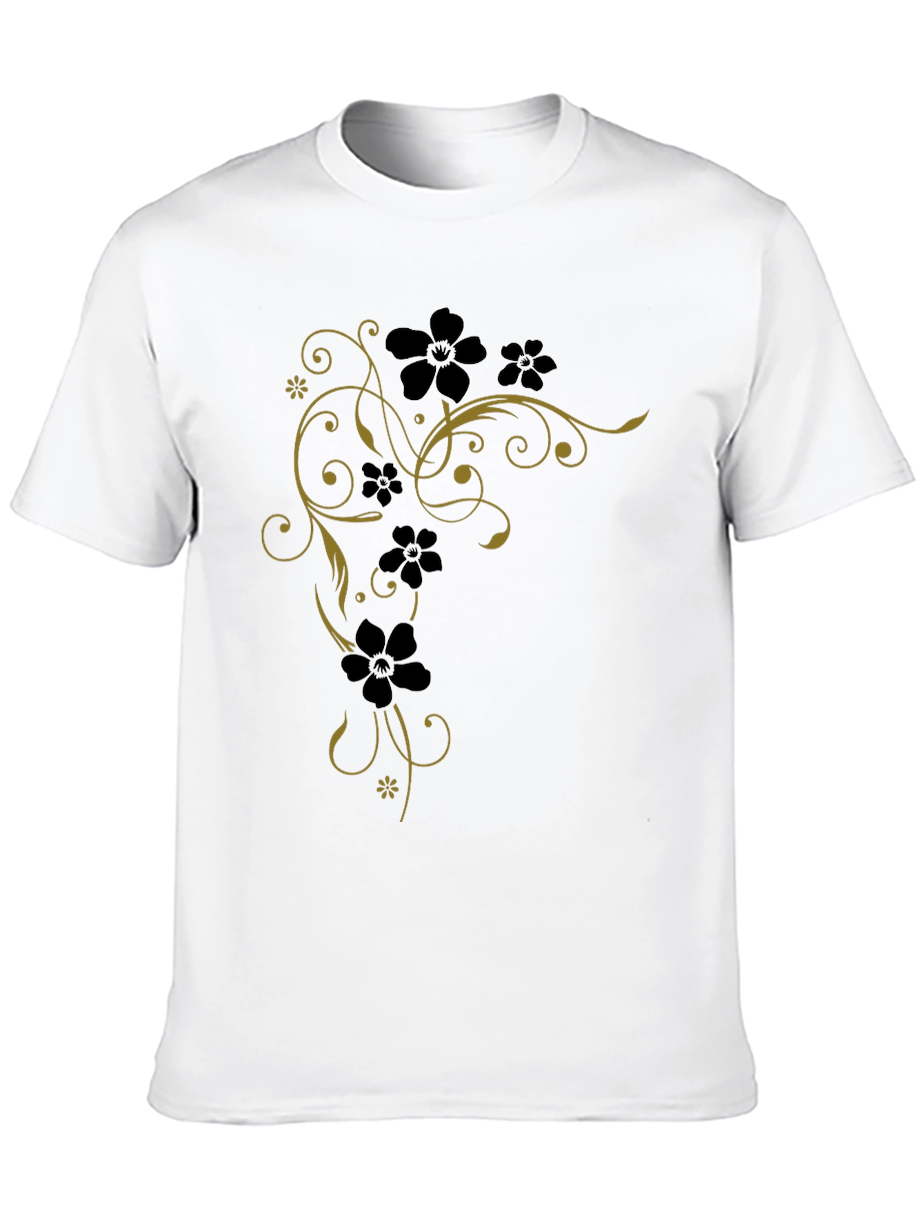 Floral Vine Tee - Black Cotton Graphic T-Shirt