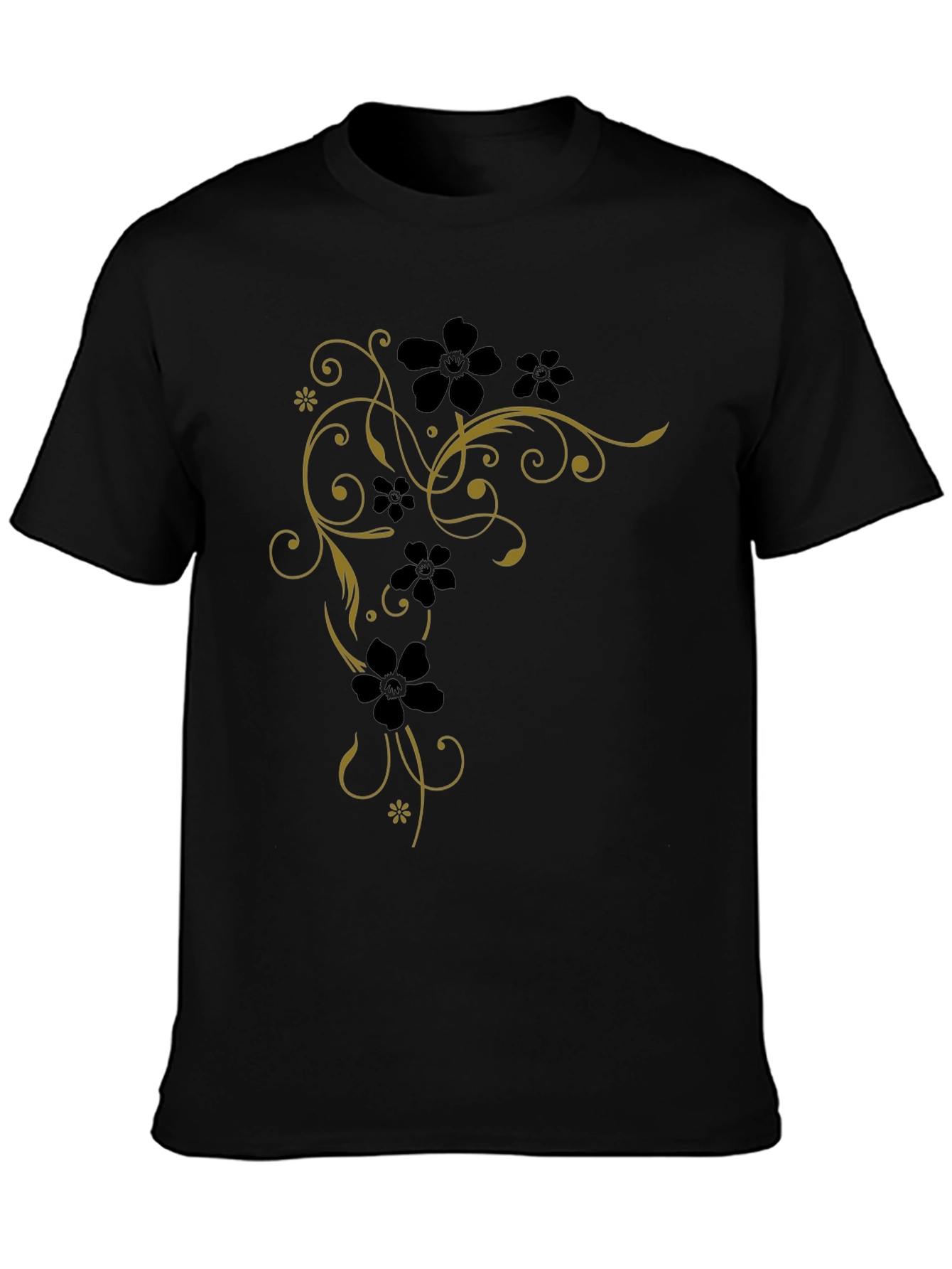 Floral Vine Tee - Black Cotton Graphic T-Shirt