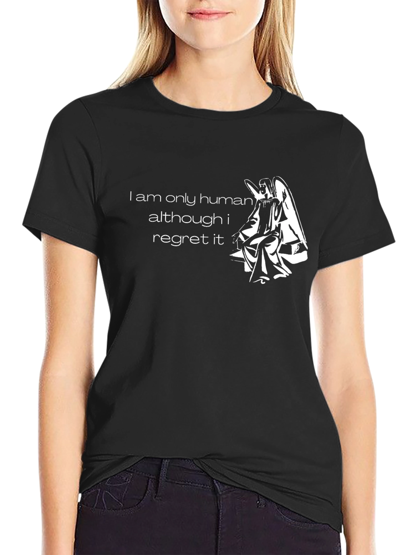 Regretful Angel Graphic T-Shirt - Black