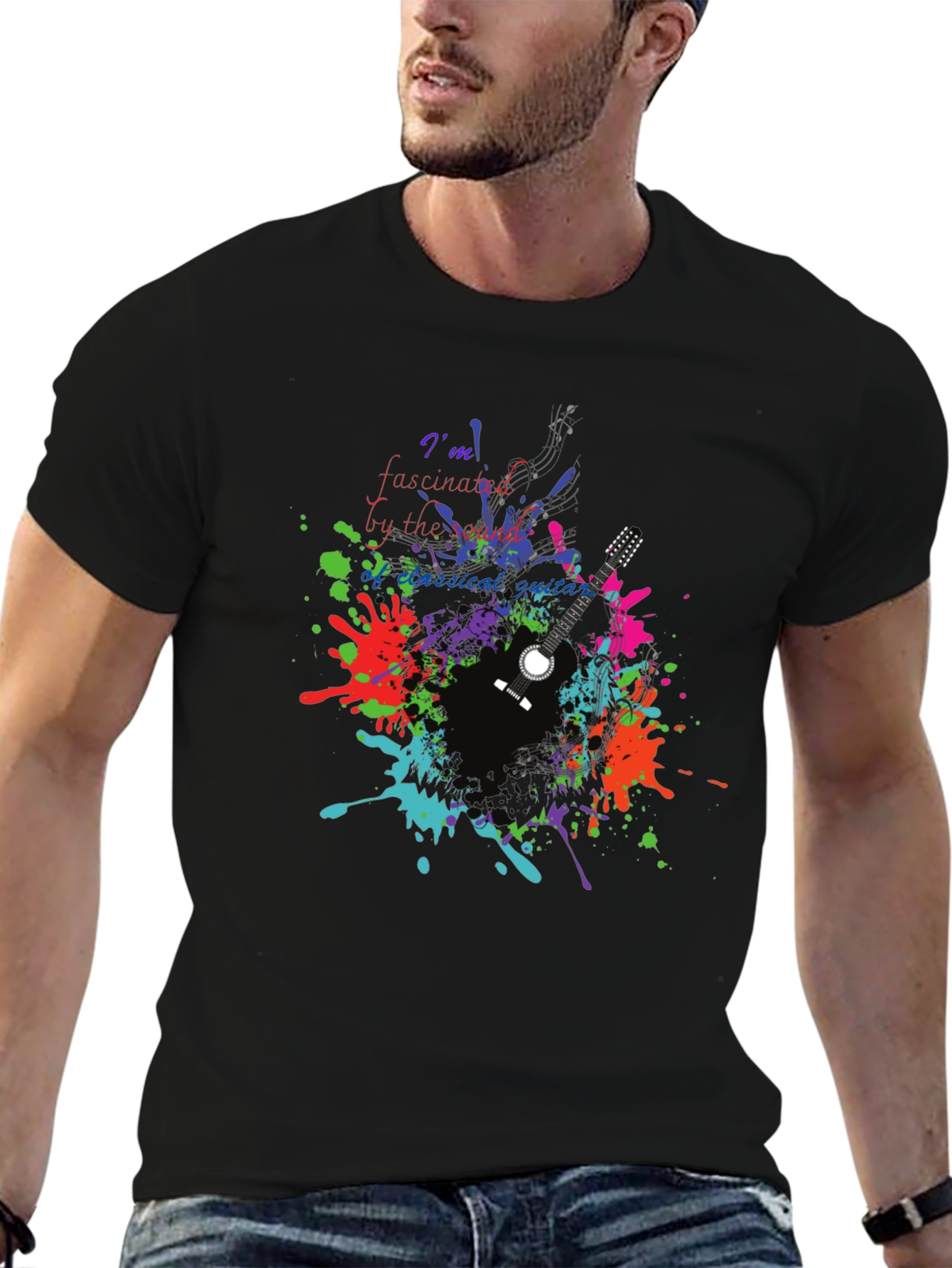 Fascinated Guitar Tee - Vibrant Music Lover Shirt