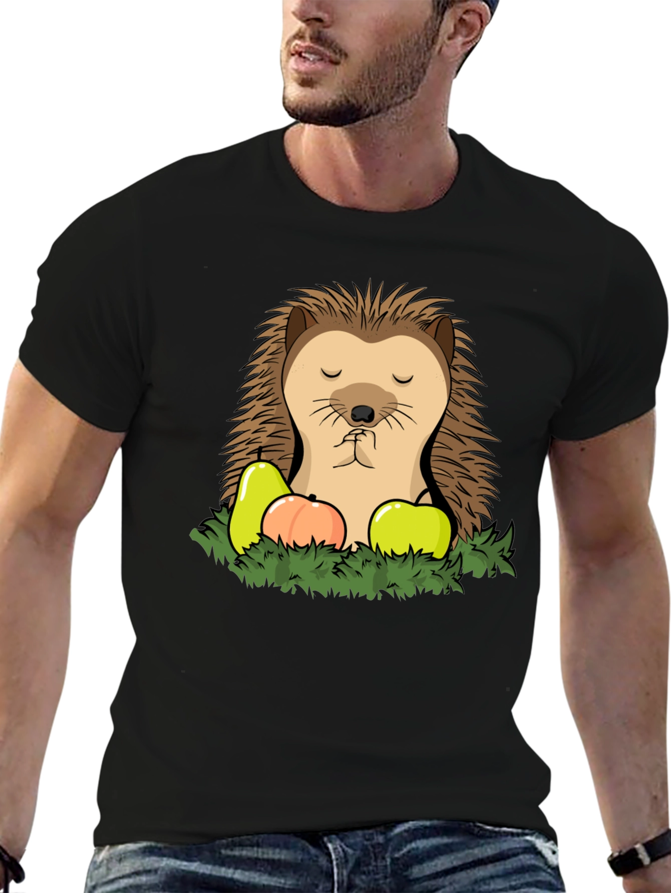 Hedgehog Fruit Graphic T-Shirt - Casual Cotton Tee