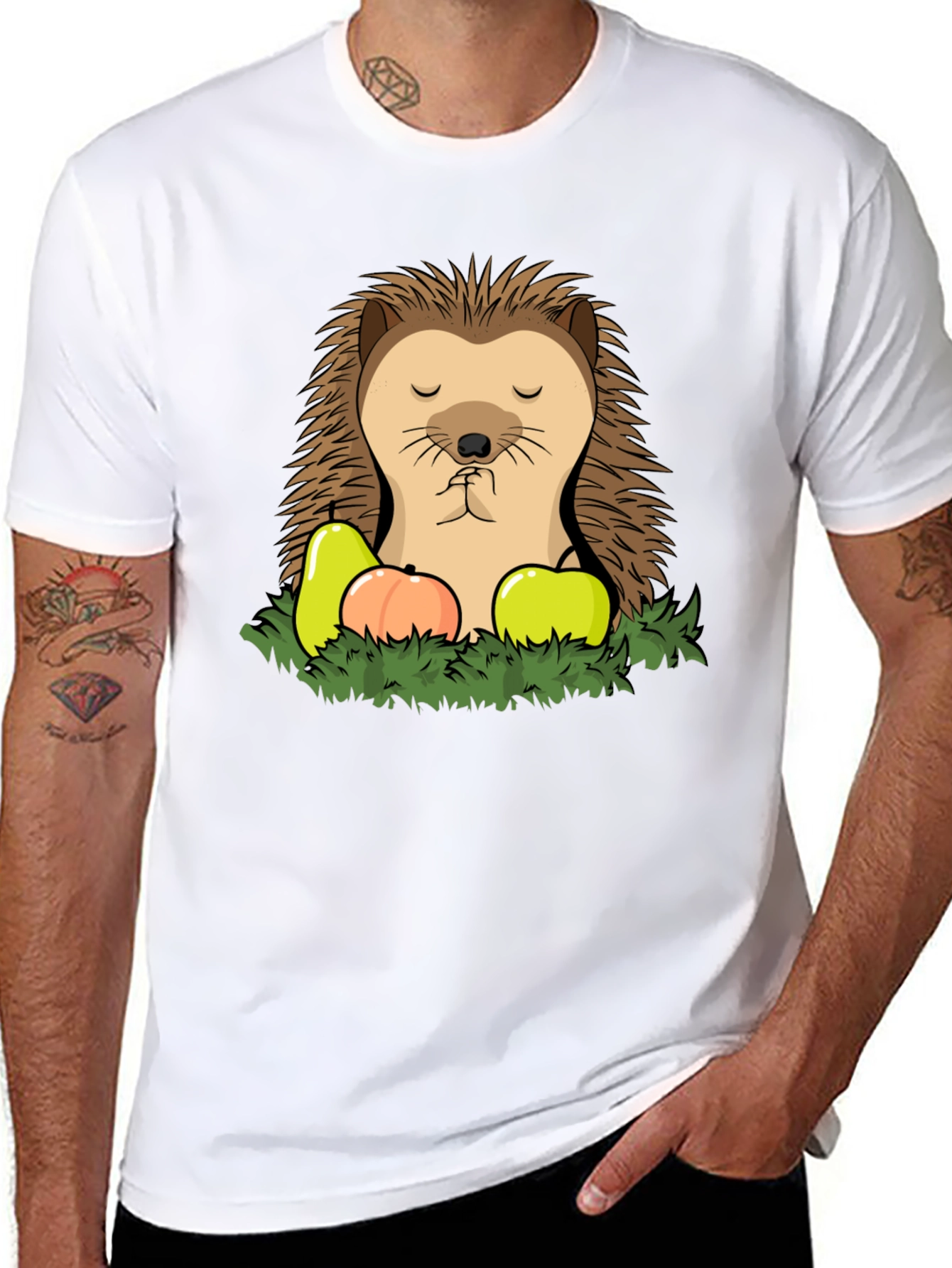 Hedgehog Fruit Graphic T-Shirt - Casual Cotton Tee