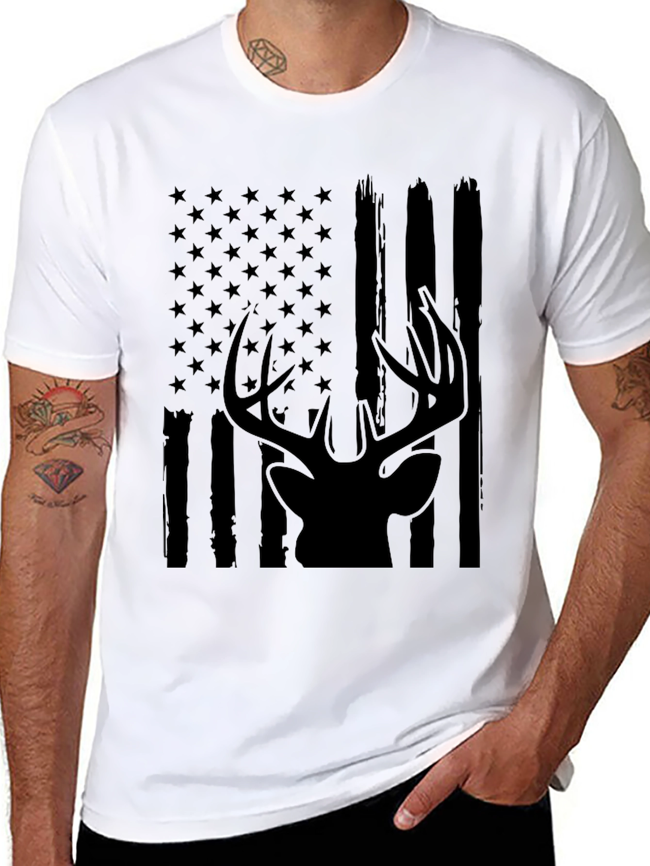 Mens American Flag Deer Graphic Tee