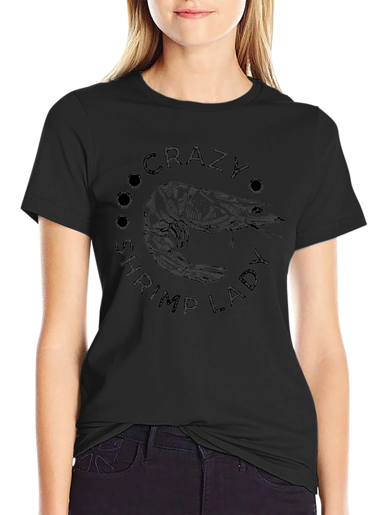 Crazy Shrimp Lady Black T-Shirt