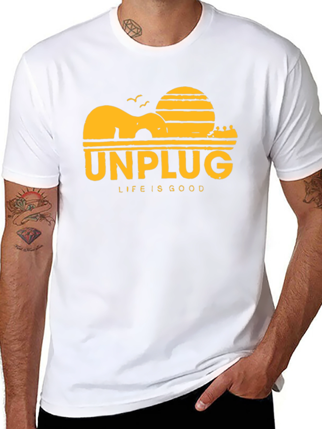 Unplug Life Is Good Black Graphic T-Shirt