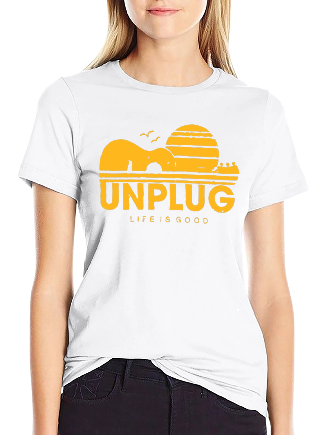 Unplug Life Is Good Black Graphic T-Shirt