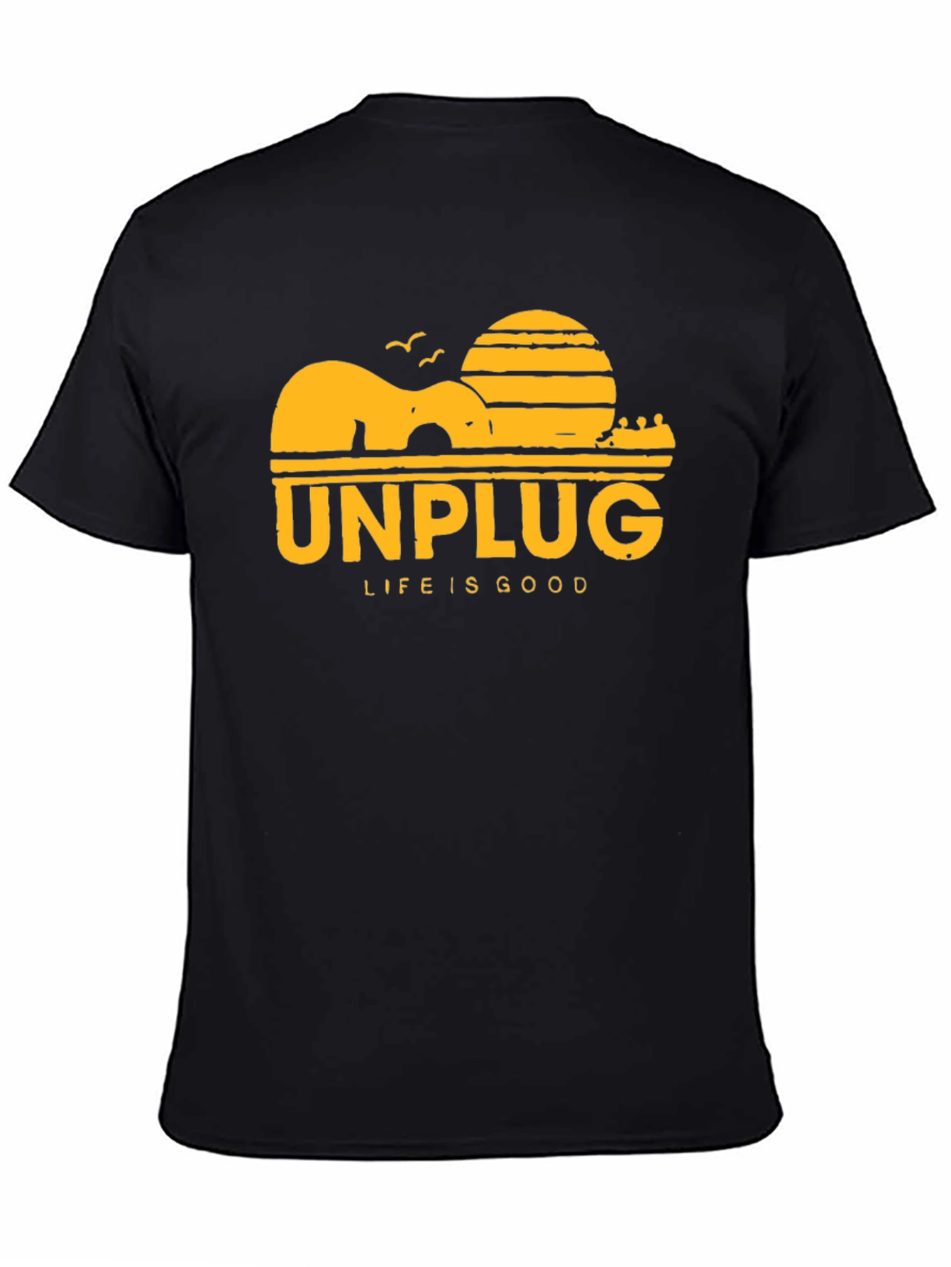 Unplug Life Is Good Black Graphic T-Shirt