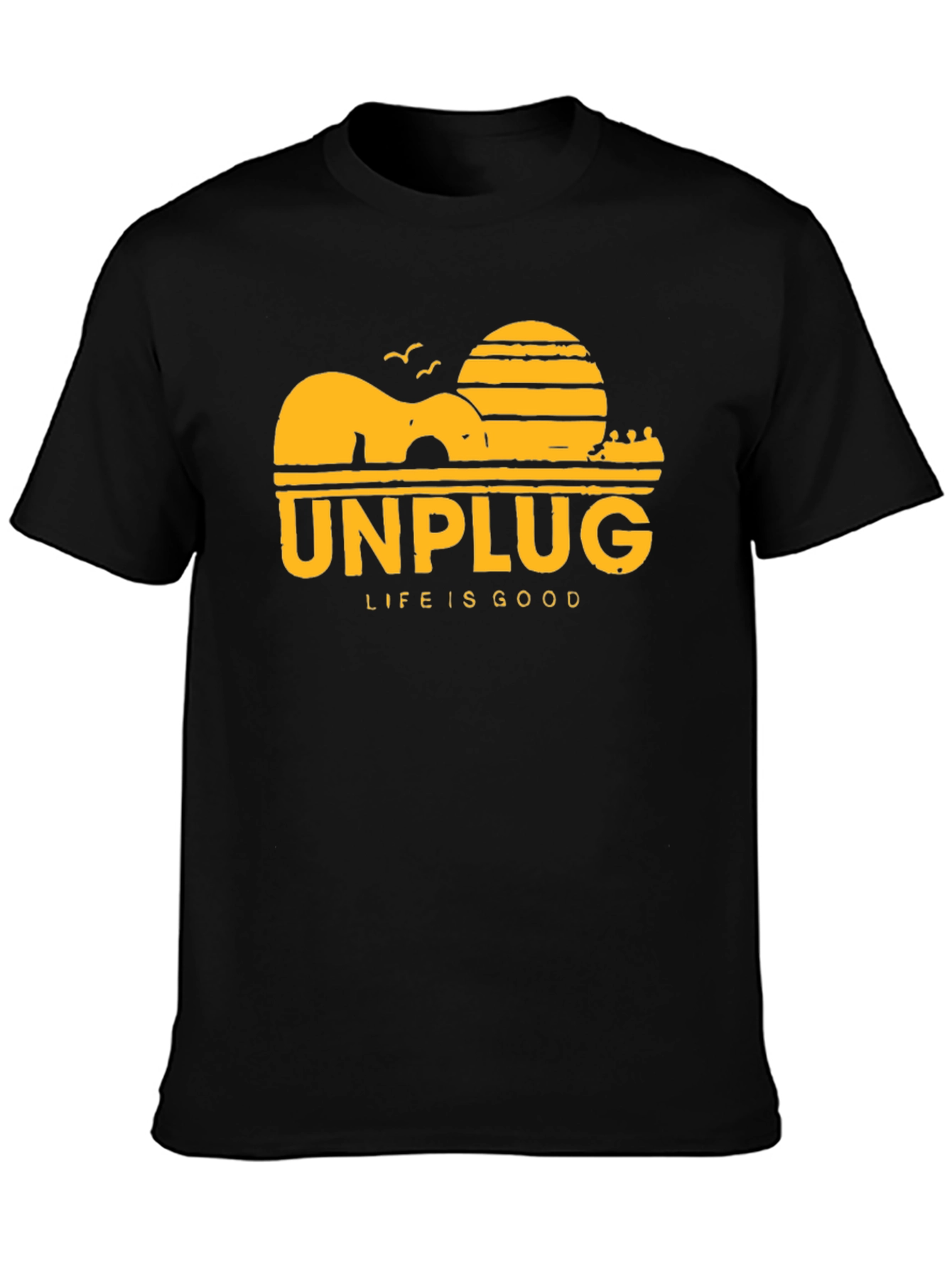 Unplug Life Is Good Black Graphic T-Shirt
