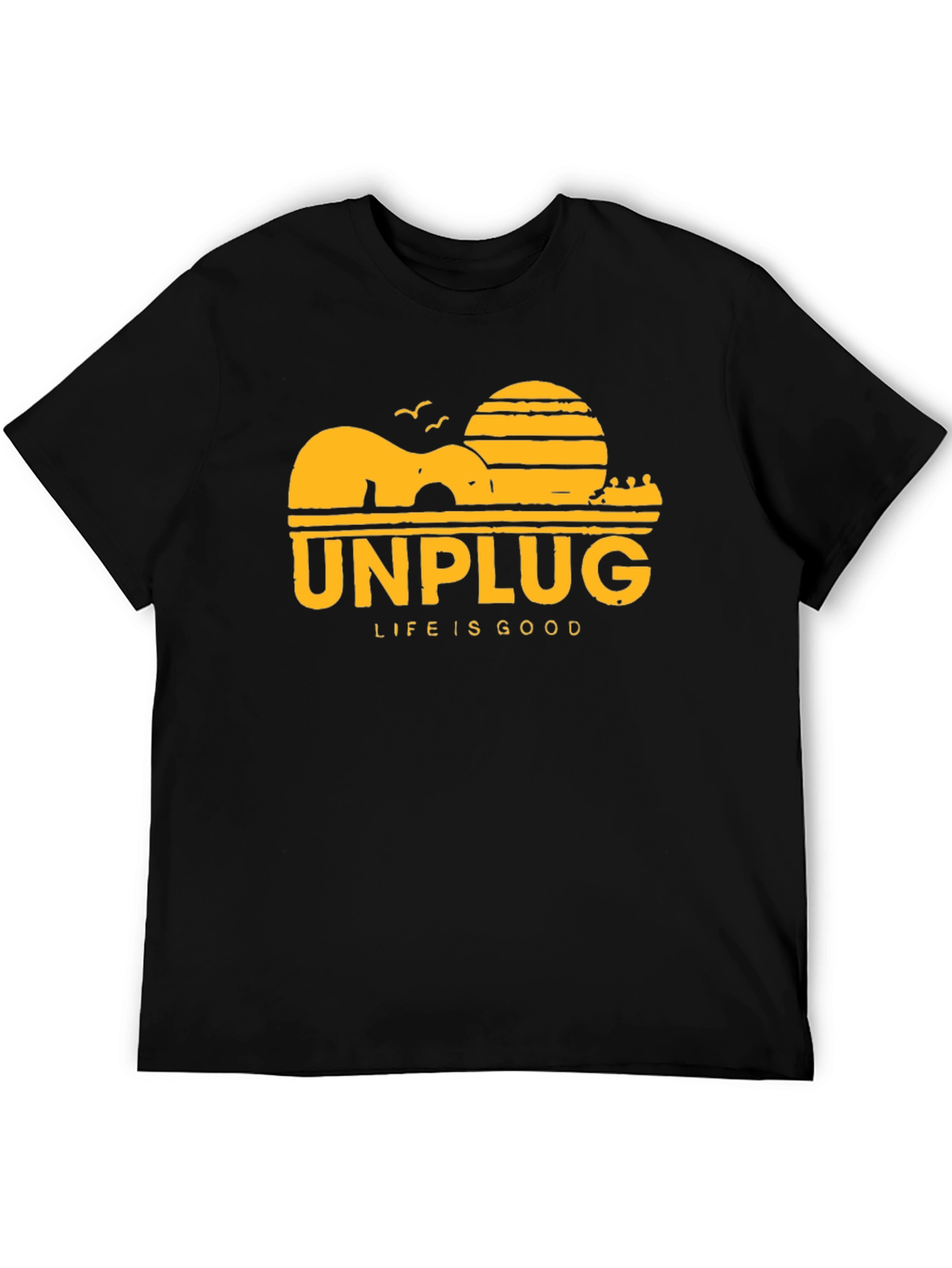 Unplug Life Is Good Black Graphic T-Shirt