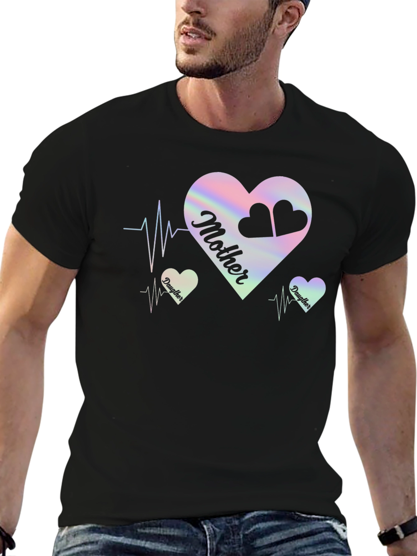 Mother Daughter Heartbeat Black T-Shirt