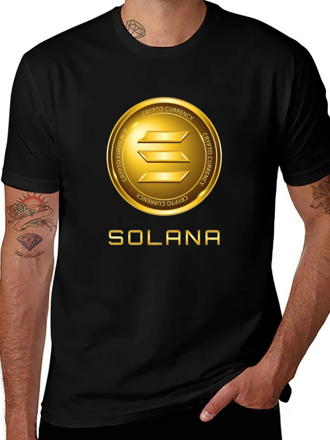 Solana Crypto Black T-Shirt - Gold Emblem Tee