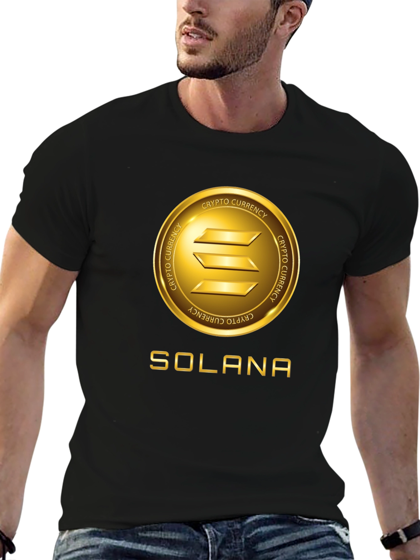 Solana Crypto Black T-Shirt - Gold Emblem Tee