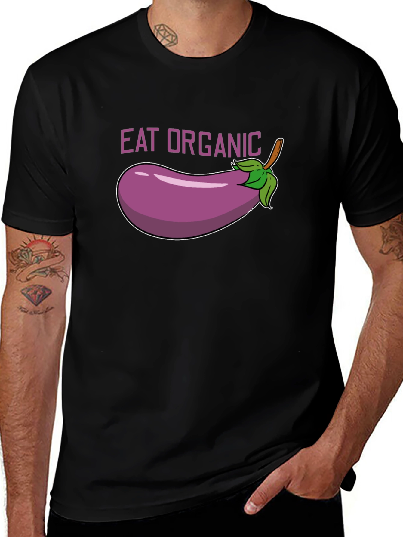 Eat Organic Eggplant Graphic T-Shirt