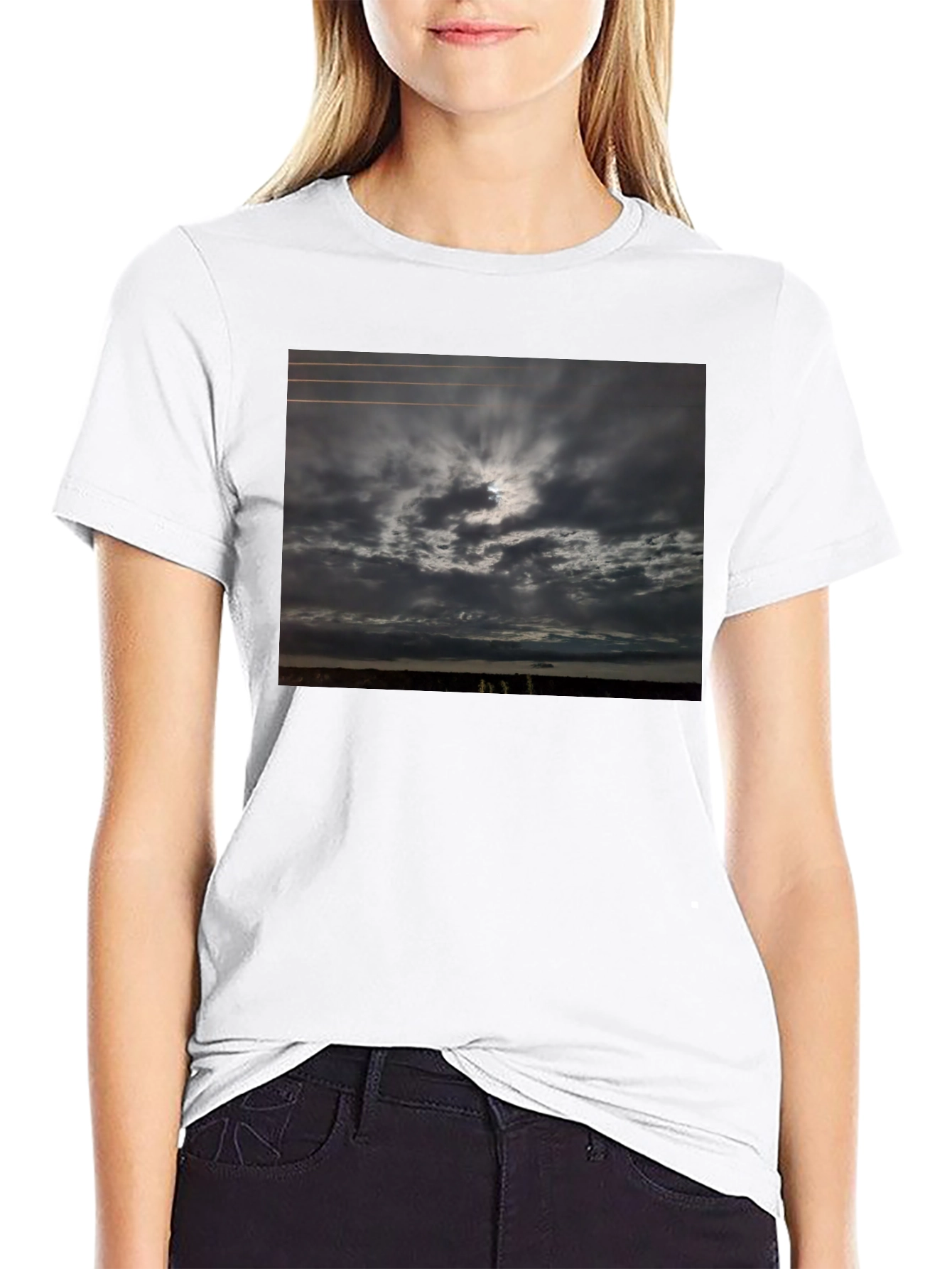 Moody Sky Graphic Tee - Black Crew Neck