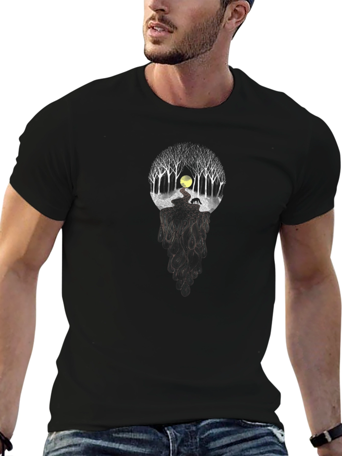 Nature Scene Graphic Tee - Black Unisex Shirt