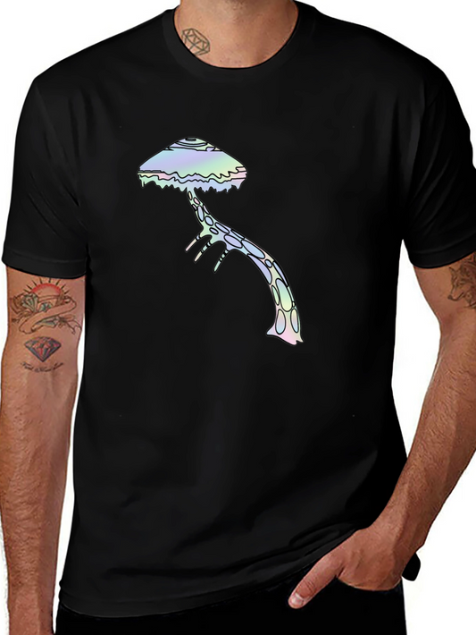 Psychedelic Mushroom Graphic Tee - Black Cotton T-Shirt