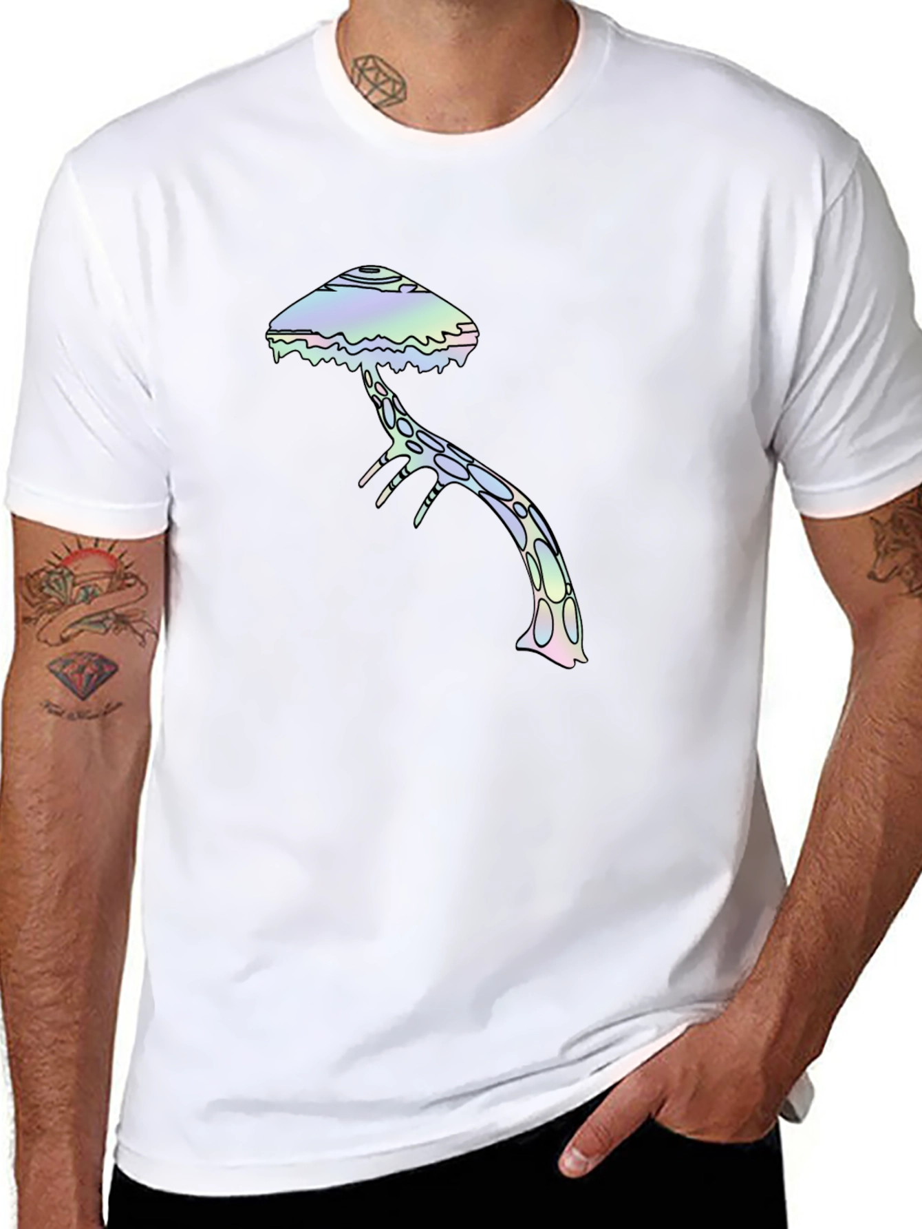 Psychedelic Mushroom Graphic Tee - Black Cotton T-Shirt