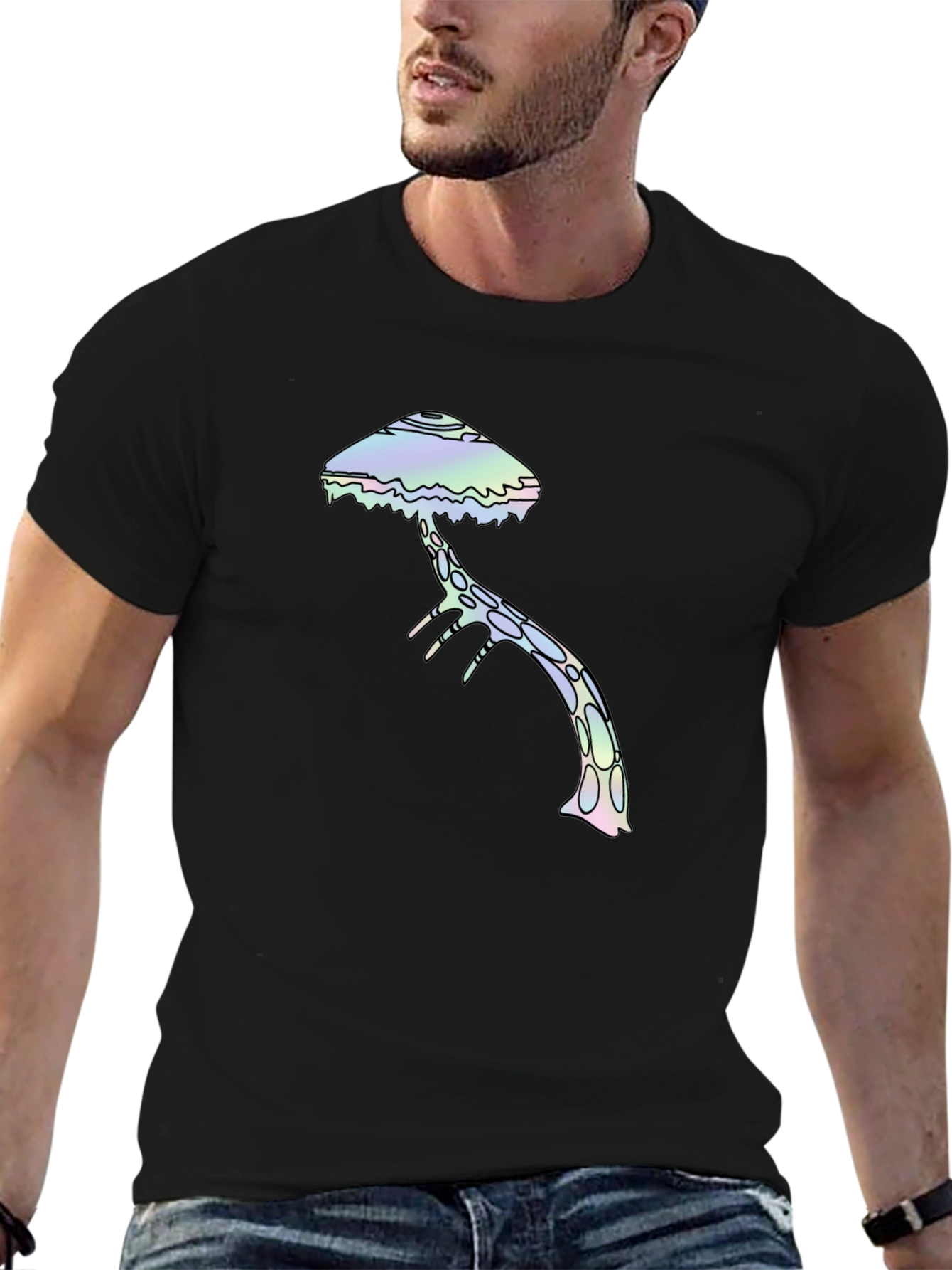 Psychedelic Mushroom Graphic Tee - Black Cotton T-Shirt
