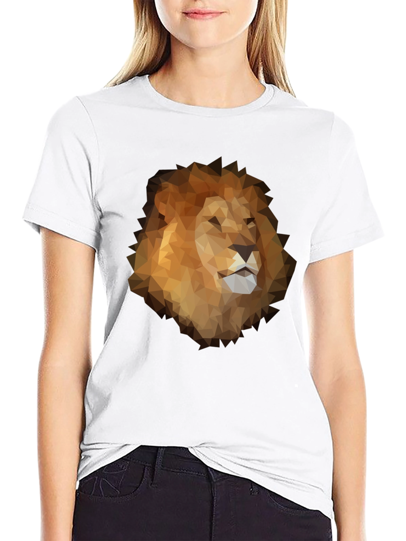 Geometric Lion Graphic Tee - Stylish Mens Black T-Shirt