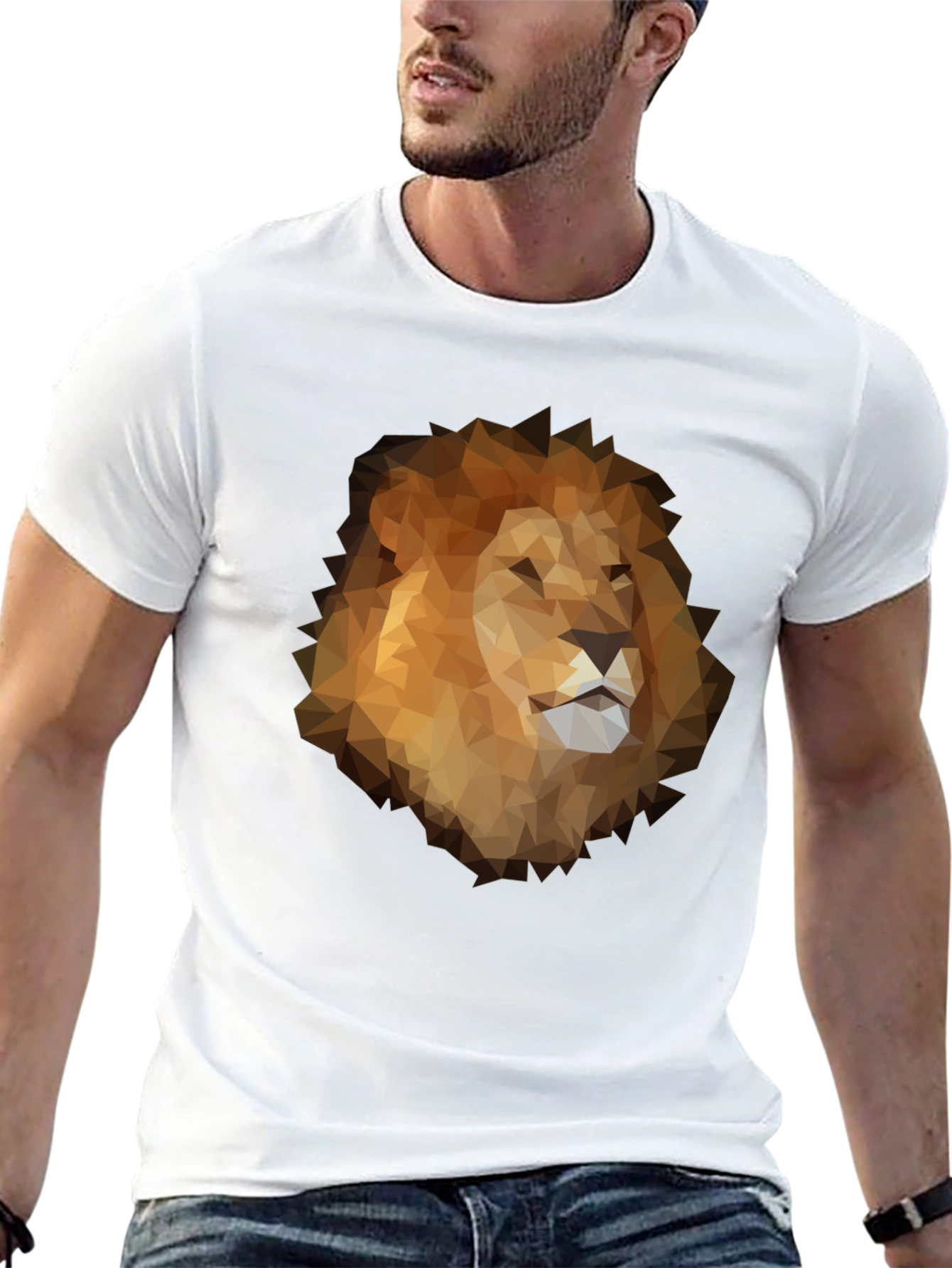 Geometric Lion Graphic Tee - Stylish Mens Black T-Shirt