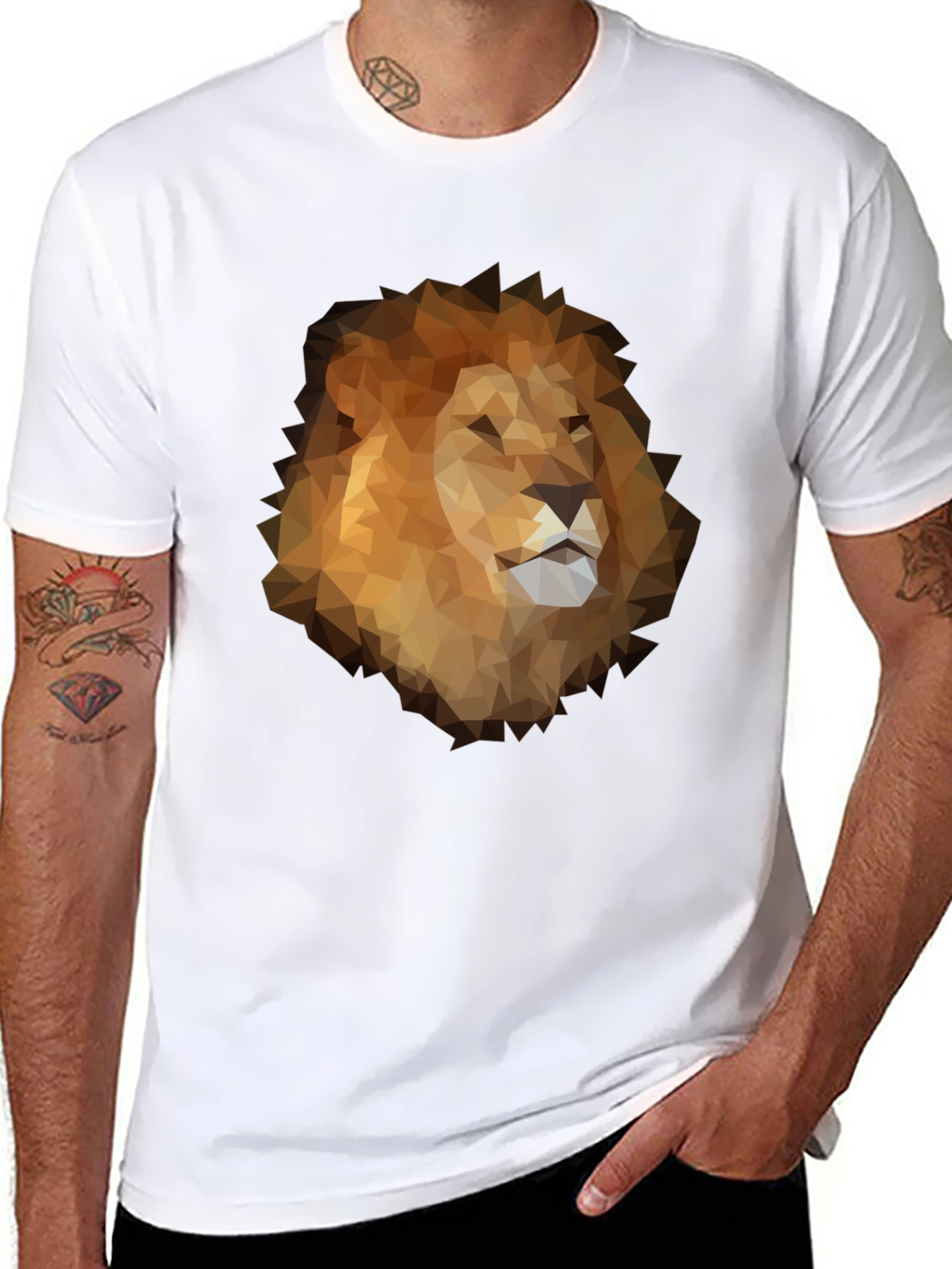 Geometric Lion Graphic Tee - Stylish Mens Black T-Shirt
