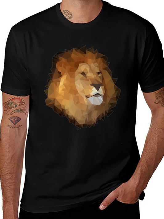 Geometric Lion Graphic Tee - Stylish Mens Black T-Shirt